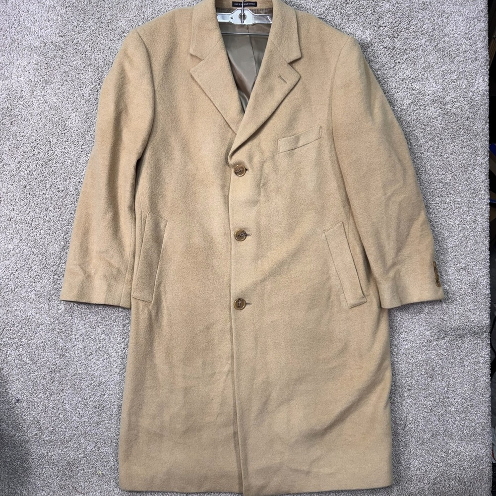Lauren Ralph Lauren Overcoat Mens 42R Camel Hair Tan Long Trench Coat EUC